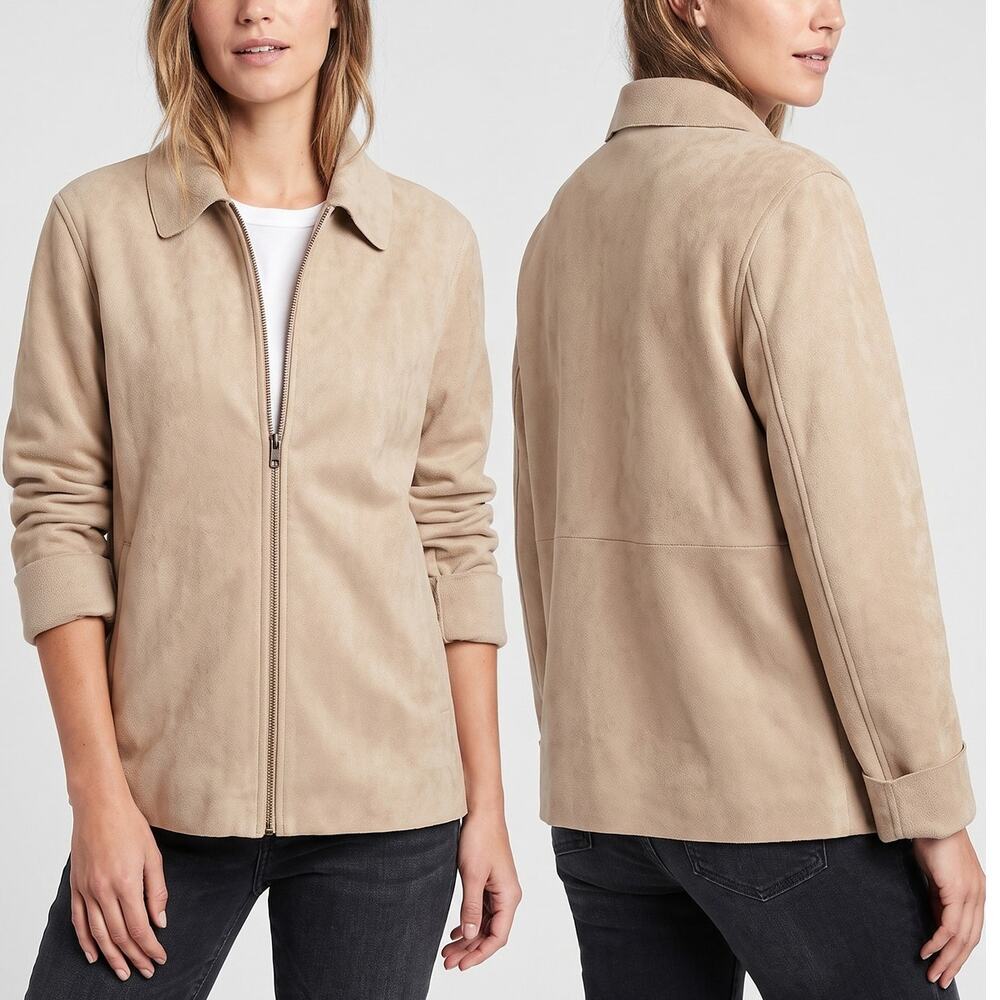 Coaco New York Medium Tan Polyester Fleece Full Zipper Jacket Pointed Collar